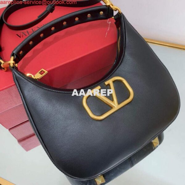 Replica Valentino WB0K69EIM Stud Sign Calfskin Hobo Bag Black 5