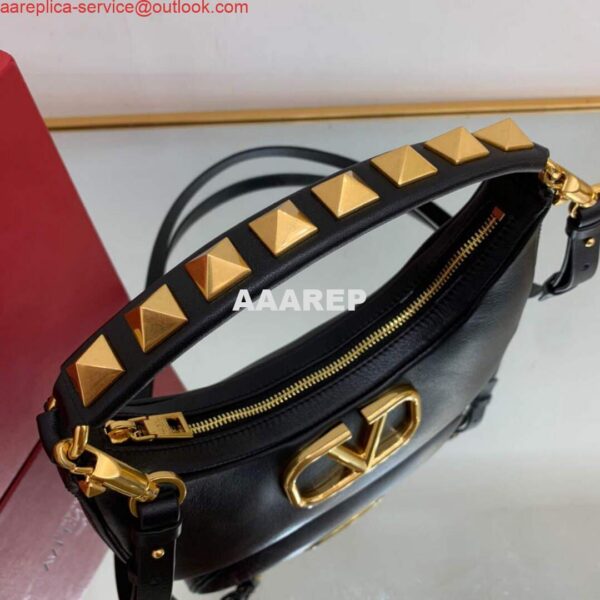 Replica Valentino WB0K69EIM Stud Sign Calfskin Hobo Bag Black 6