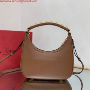 Replica Valentino WB0K69EIM Stud Sign Calfskin Hobo Bag Brown