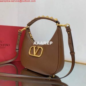 Replica Valentino WB0K69EIM Stud Sign Calfskin Hobo Bag Brown 2