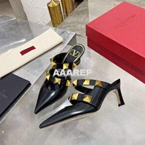 Replica Valentino Roman Stud Mule In Calfskin 65mm VW2S0BK9 Black 2