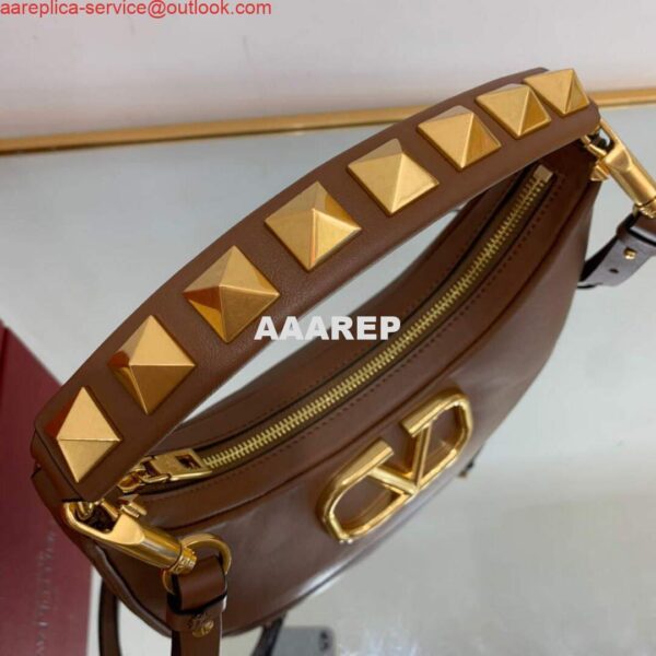 Replica Valentino WB0K69EIM Stud Sign Calfskin Hobo Bag Brown 6