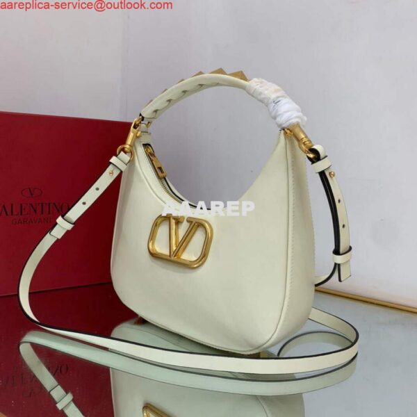 Replica Valentino WB0K69EIM Stud Sign Calfskin Hobo Bag Light Ivory 4