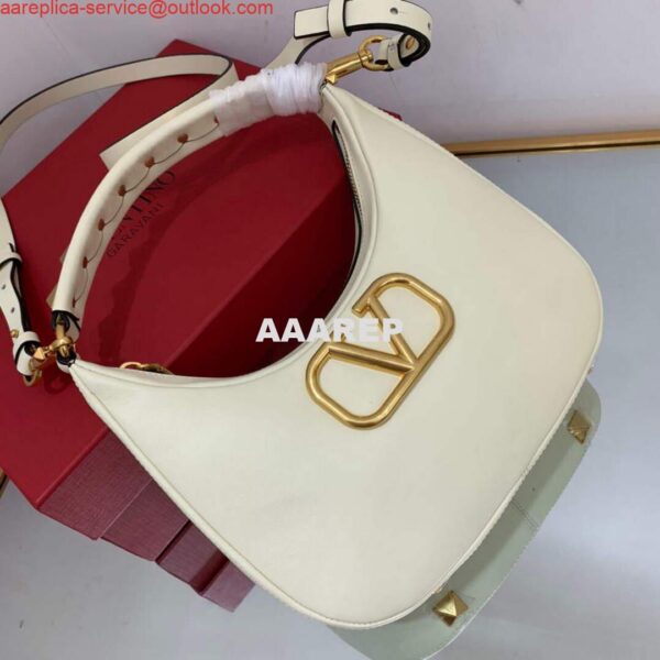 Replica Valentino WB0K69EIM Stud Sign Calfskin Hobo Bag Light Ivory 5