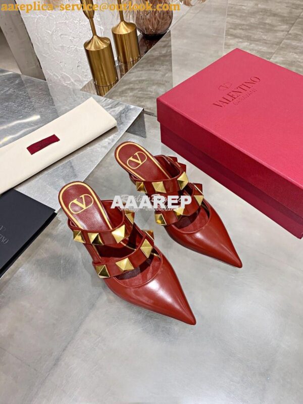 Replica Valentino Roman Stud Mule In Calfskin 65mm VW2S0BK9 Red 5