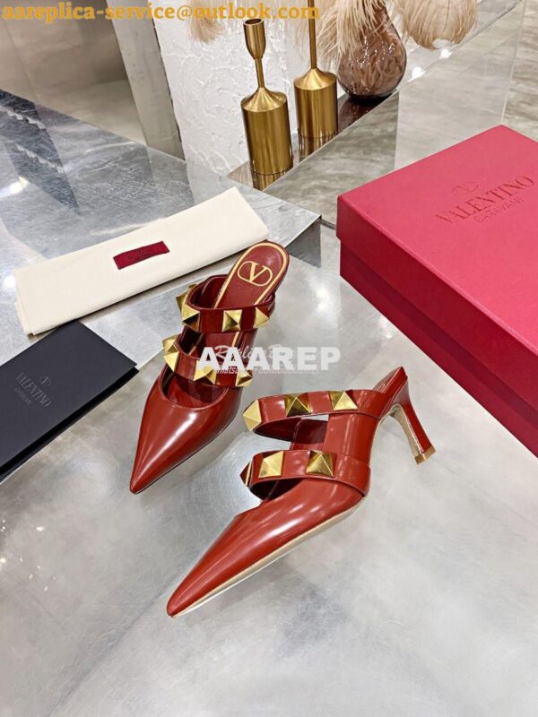 Replica Valentino Roman Stud Mule In Calfskin 65mm VW2S0BK9 Red 8