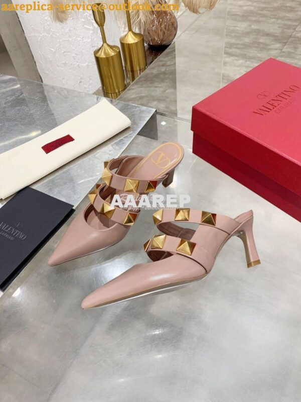 Replica Valentino Roman Stud Mule In Calfskin 65mm VW2S0BK9 Rose Canne 4