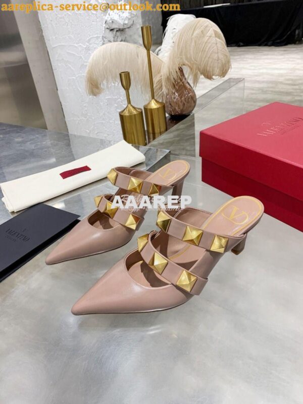 Replica Valentino Roman Stud Mule In Calfskin 65mm VW2S0BK9 Rose Canne 5