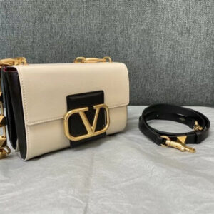 Replica Valentino XW2B0J96 Stud Sign Grainy Calfskin Shoulder Bag Beige and Black