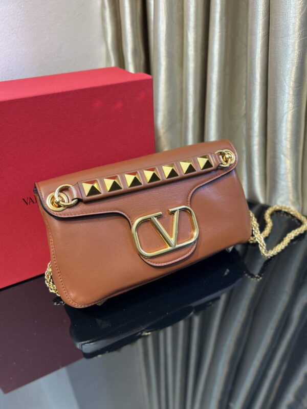 Replica Valentino XW2B0K26 Stud Sign Nappa Shoulder Bag Brown