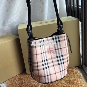 Replica Burberry Haymarket Check Crossbody Bucket Bag 40571581 Black 2