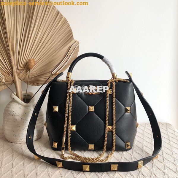 Replica Valentino Roman Stud The Handle Bag In Nappa BSFGF9 Black 4