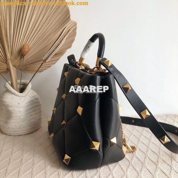 Replica Valentino Roman Stud The Handle Bag In Nappa BSFGF9 Black 5