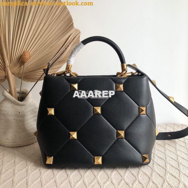 Replica Valentino Roman Stud The Handle Bag In Nappa BSFGF9 Black 11