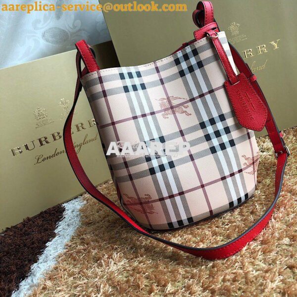 Replica Burberry Haymarket Check Crossbody Bucket Bag 40571581 Red 2