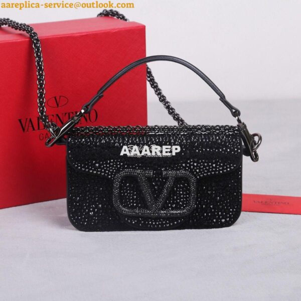 Replica Valentino Small Loco Shoulder Bag With Rhinestones 3W2B0K Blac 3