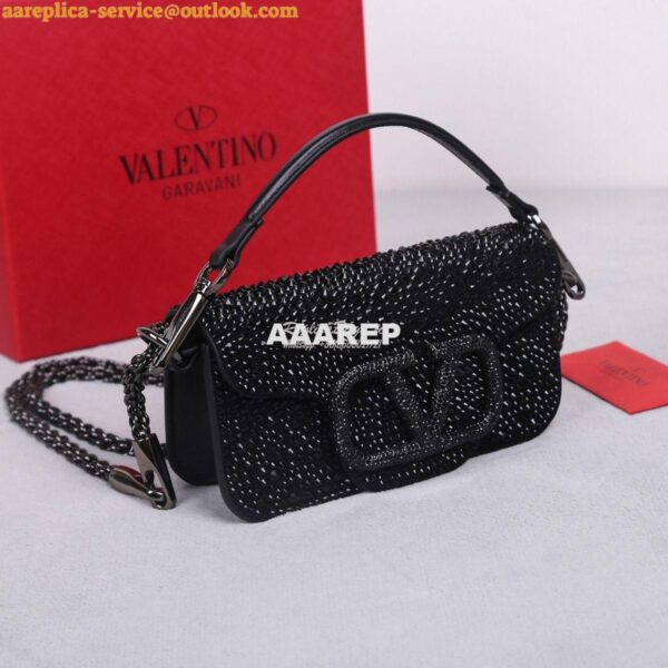 Replica Valentino Small Loco Shoulder Bag With Rhinestones 3W2B0K Blac 4