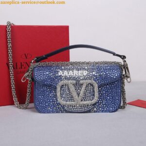 Replica Valentino Small Loco Shoulder Bag With Rhinestones 3W2B0K Blue