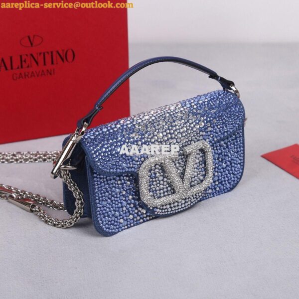 Replica Valentino Small Loco Shoulder Bag With Rhinestones 3W2B0K Blue 4