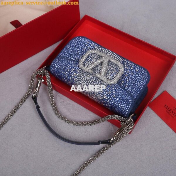 Replica Valentino Small Loco Shoulder Bag With Rhinestones 3W2B0K Blue 5