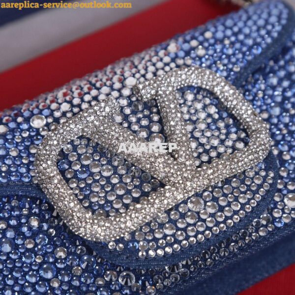 Replica Valentino Small Loco Shoulder Bag With Rhinestones 3W2B0K Blue 7