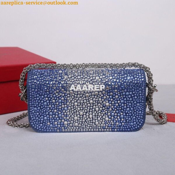 Replica Valentino Small Loco Shoulder Bag With Rhinestones 3W2B0K Blue 8