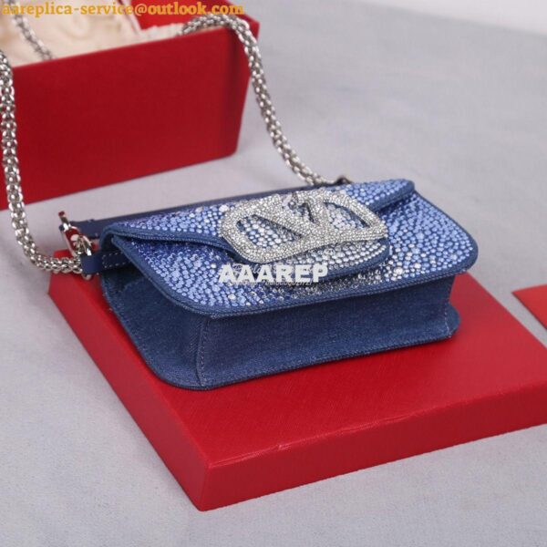 Replica Valentino Small Loco Shoulder Bag With Rhinestones 3W2B0K Blue 9