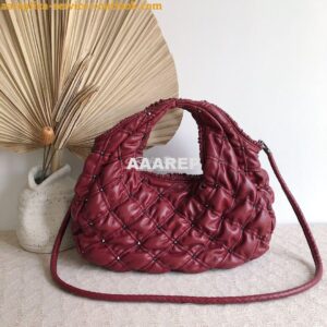 Replica Valentino Small Nappa Spikeme Hobo Bag VW2B0H82 Claret Red