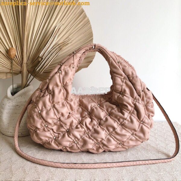 Replica Valentino Small Nappa Spikeme Hobo Bag VW2B0H82 Pink 3