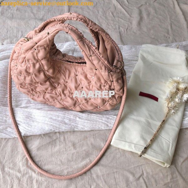 Replica Valentino Small Nappa Spikeme Hobo Bag VW2B0H82 Pink 4