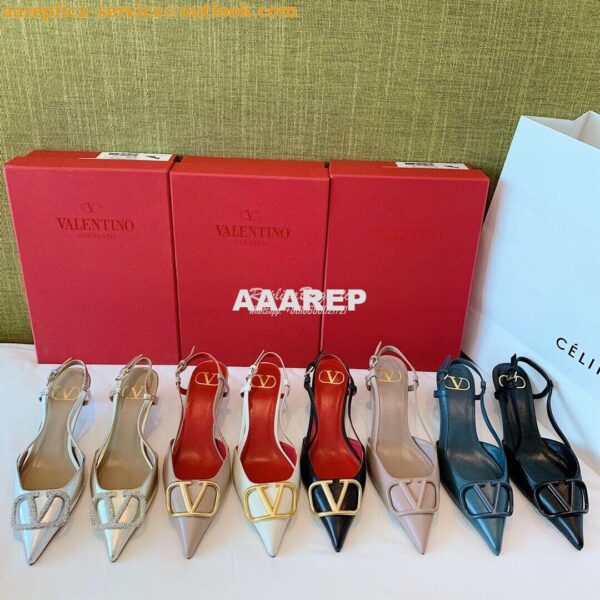 Replica Valentino VLogo Calfskin Slingback Pump 40mm 80mm SW2S0Q70 Blu 4