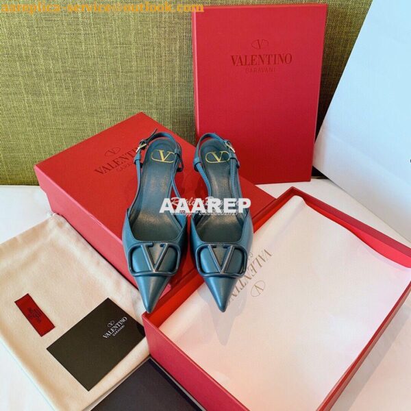 Replica Valentino VLogo Calfskin Slingback Pump 40mm 80mm SW2S0Q70 Blu 5