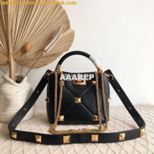 Replica Valentino Small Roman Stud The Handle Bag In Nappa BSF098 Blac