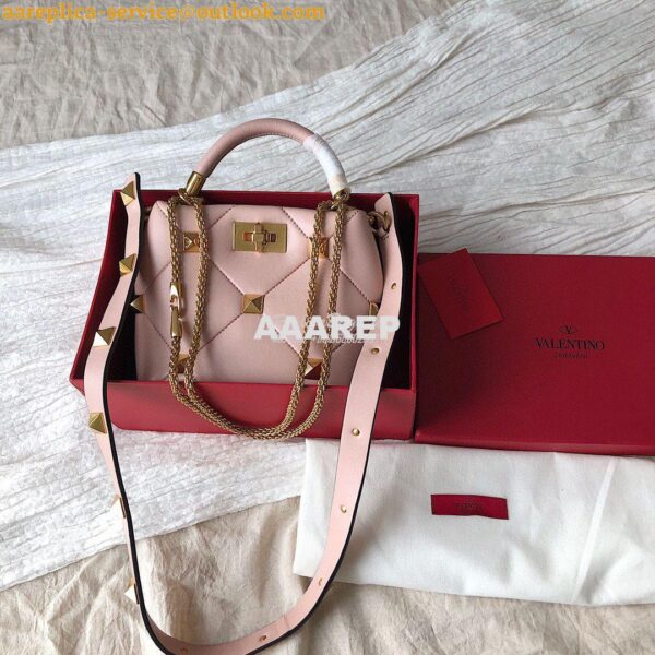 Replica Valentino Small Roman Stud The Handle Bag In Nappa BSF098 Rose 3