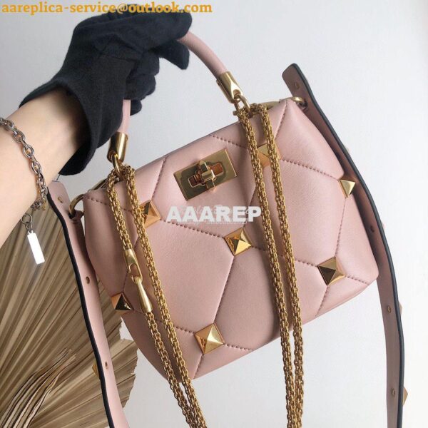 Replica Valentino Small Roman Stud The Handle Bag In Nappa BSF098 Rose 5