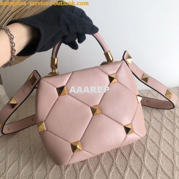 Replica Valentino Small Roman Stud The Handle Bag In Nappa BSF098 Rose 7