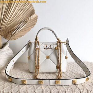 Replica Valentino Small Roman Stud The Handle Bag In Nappa BSF098 Whit 2