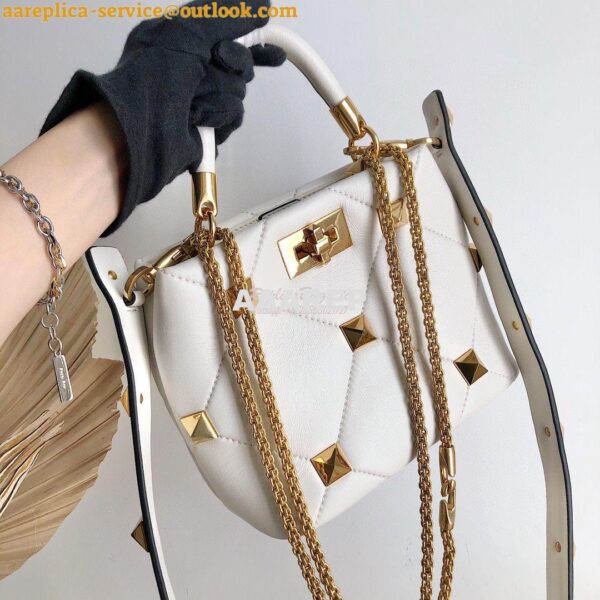 Replica Valentino Small Roman Stud The Handle Bag In Nappa BSF098 Whit 5