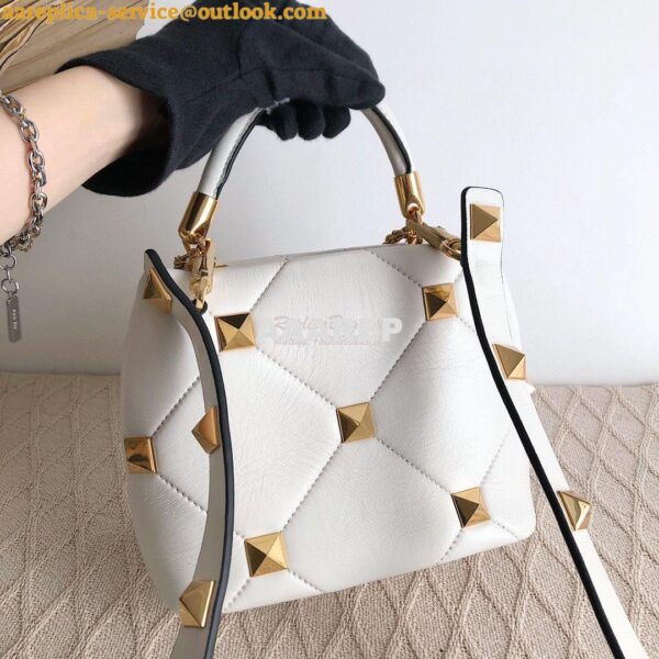 Replica Valentino Small Roman Stud The Handle Bag In Nappa BSF098 Whit 8