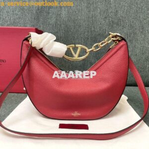 Replica Valentino Small Vlogo Moon Hobo Bag In Grainy Calfskin With Ch