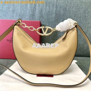 Replica Valentino Small Vlogo Moon Hobo Bag In Grainy Calfskin With Ch