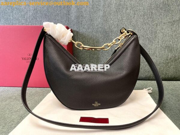 Replica Valentino Small Vlogo Moon Hobo Bag In Grainy Calfskin With Ch 3