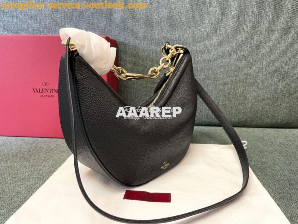 Replica Valentino Small Vlogo Moon Hobo Bag In Grainy Calfskin With Ch 4