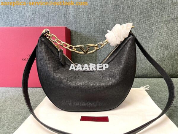 Replica Valentino Small Vlogo Moon Hobo Bag In Grainy Calfskin With Ch 6