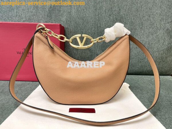 Replica Valentino Small Vlogo Moon Hobo Bag In Grainy Calfskin With Ch 3