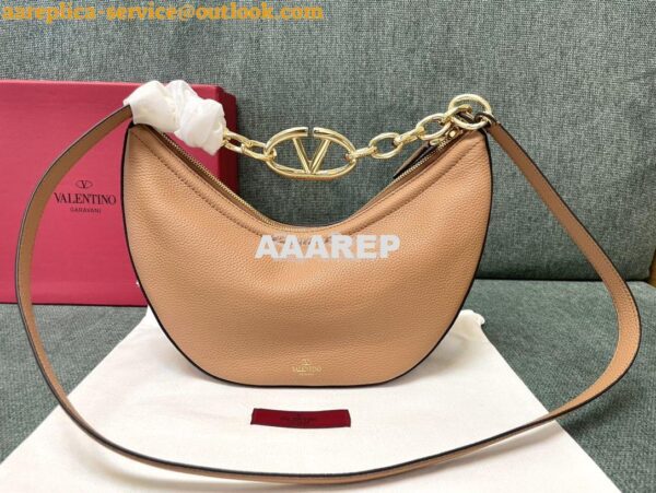 Replica Valentino Small Vlogo Moon Hobo Bag In Grainy Calfskin With Ch 4