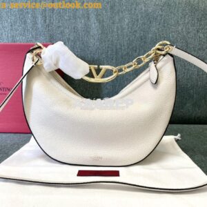 Replica Valentino Small Vlogo Moon Hobo Bag In Grainy Calfskin With Ch