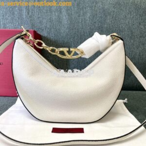 Replica Valentino Small Vlogo Moon Hobo Bag In Grainy Calfskin With Ch 2