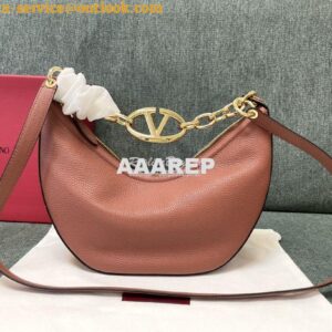 Replica Valentino Small Vlogo Moon Hobo Bag In Grainy Calfskin With Ch