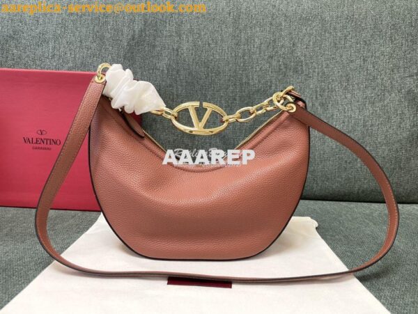 Replica Valentino Small Vlogo Moon Hobo Bag In Grainy Calfskin With Ch 3